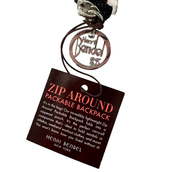 NEW NWT Henri Bendel Zip-Around Packable Backpack Brown Stripe Travel Bag - Picture 9 of 9